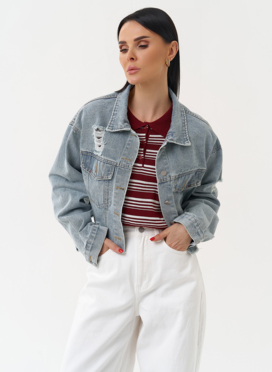 Женская укороченная джинсовая куртка