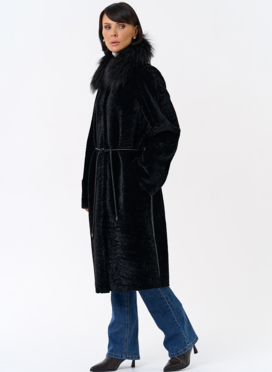 Женская двухстороняя дубленка с воротником из меха чернобурой лисы