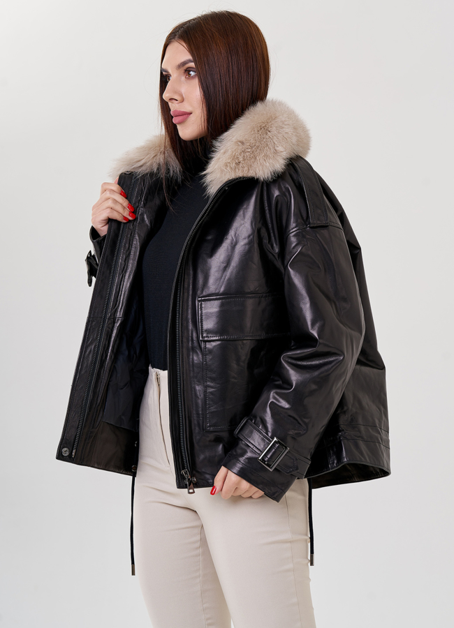 Куртка из кожи с мехом модель № 79226 универмаг малина