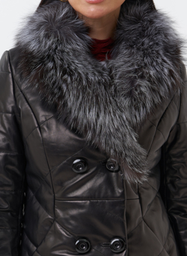 Кожаный пуховик с мехом из чернобурки