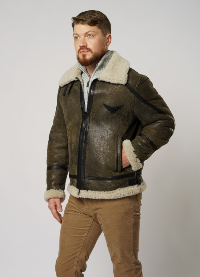 Мужская дубленка пилот  модель № DM-127 меха малина