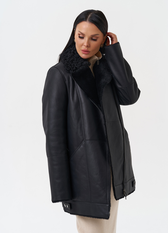 Натуральная дубленка черного цвета модель № 28959 универмаг малина