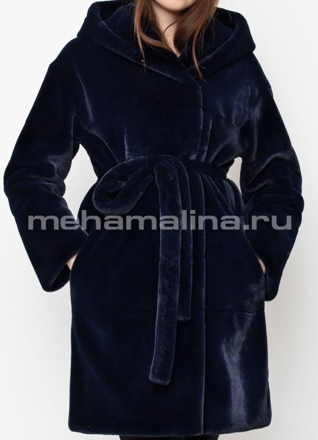 Пальто из эко меха модель № 809 меха малина