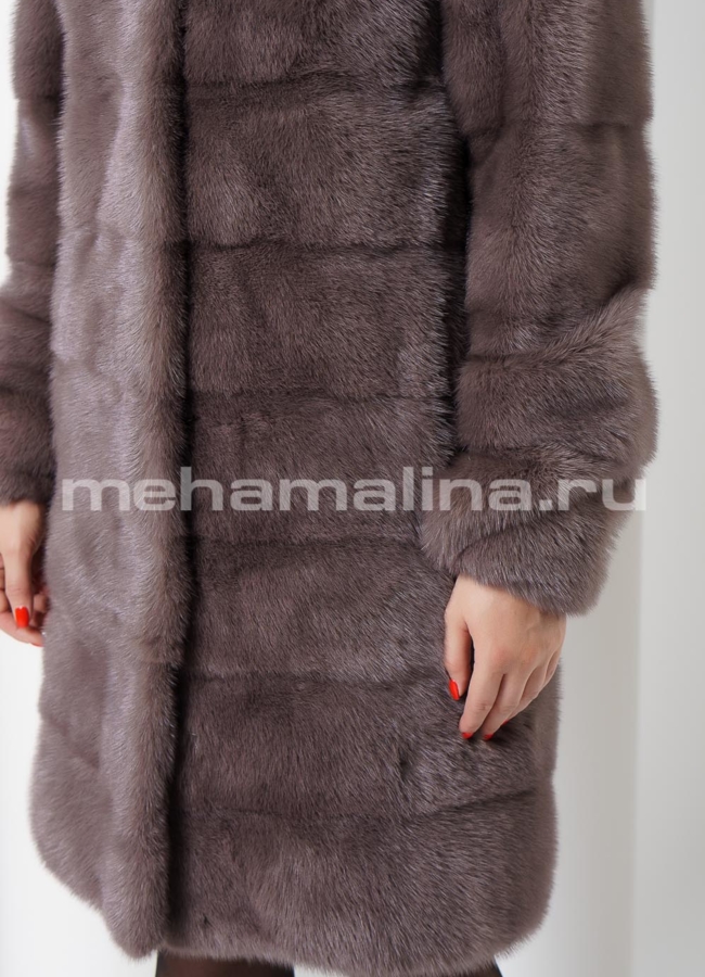 Шуба из норки с воротником стойка в цвете лаванда модель № S-735 в рассрочку