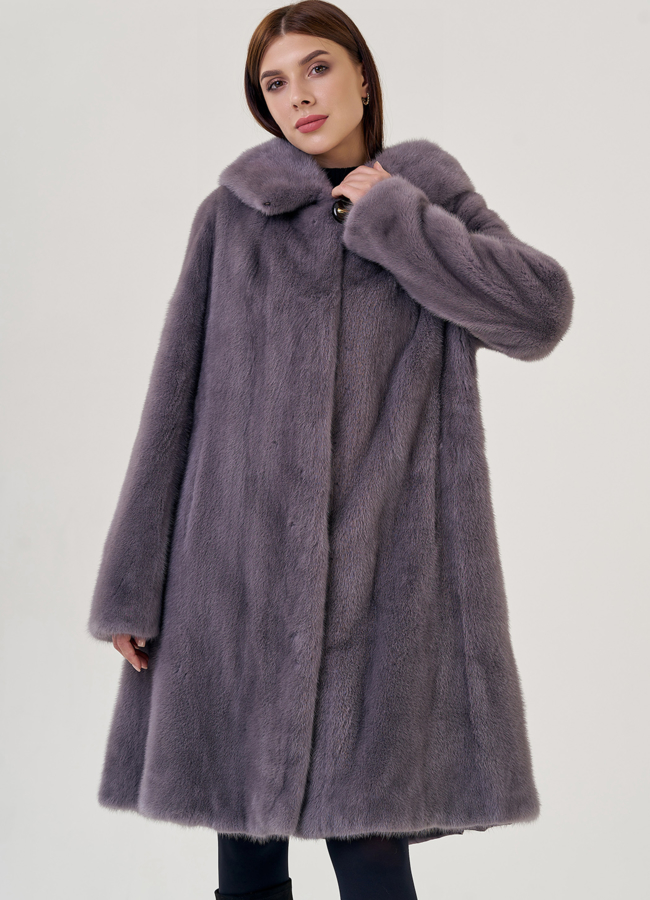 Шуба с капюшоном фиолетового цвета модель № 25819 универмаг малина