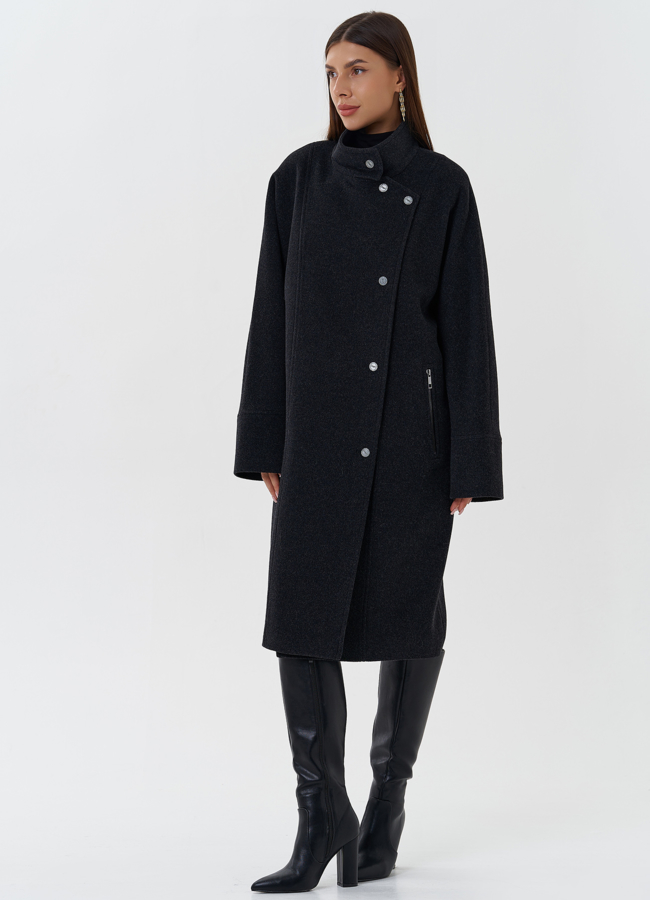 Женское пальто серого цвета модель № 27673 в кредит