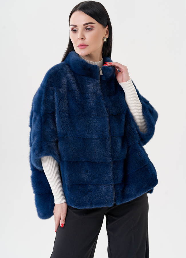 Короткая шуба из норки на молнии  модель № 21912 меха малина