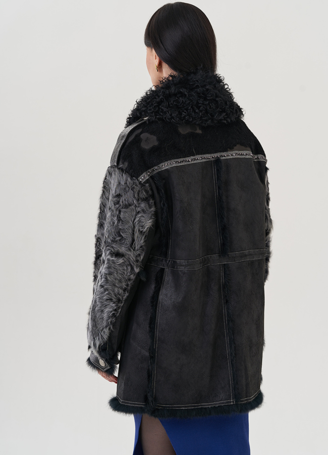 Полупальто черное из меха кролика модель № 25547 в кредит