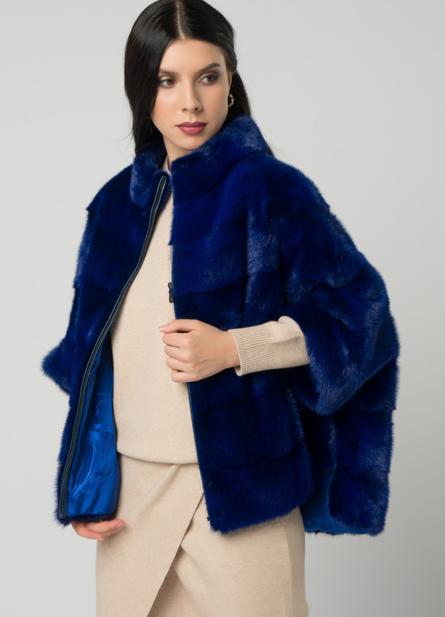Короткая шуба на молнии синего цвета модель № 21912 универмаг малина