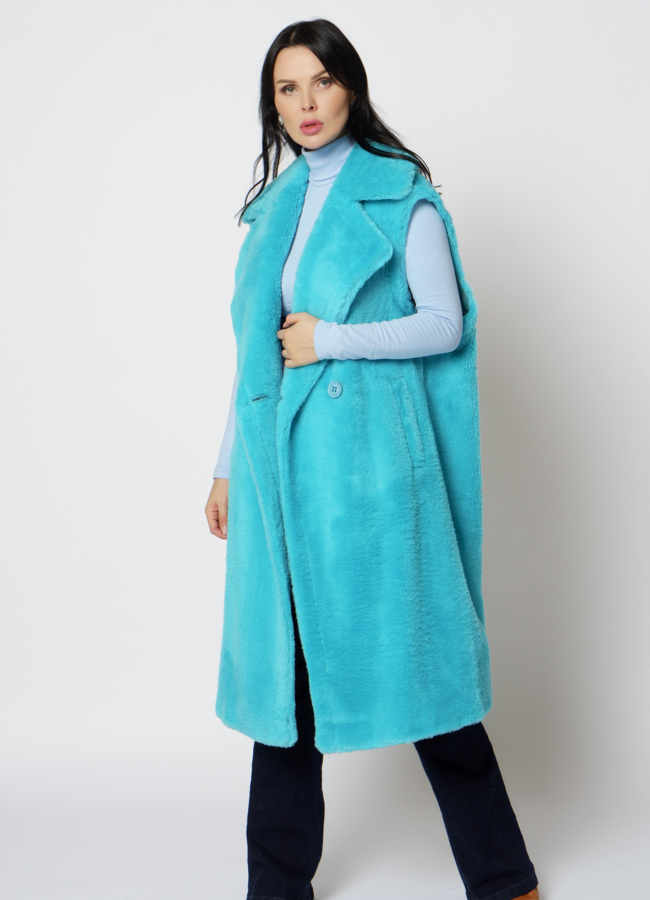 Пальто трансформер из эко меха голубого цвета модель № 21553 универмаг малина