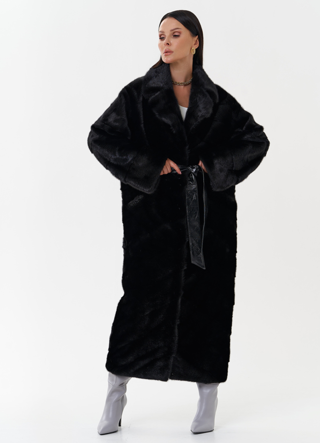 Длинная женская шуба из меха норки модель № 27593 меха малина