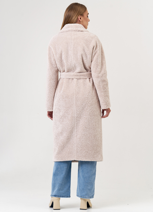 фото Пальто из эко меха в бежевом цвете модель № 21379