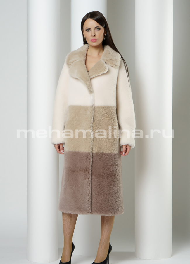Меховое пальто с английским воротником на кнопках модель № 8802 в кредит