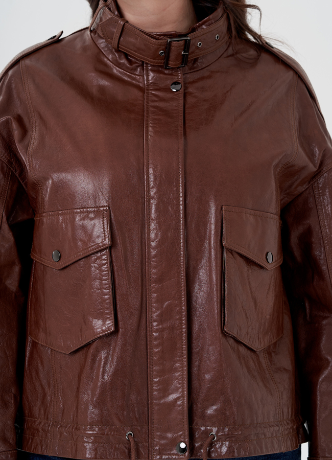 Куртка из натуральной кожи коричневого цвета модель № 24095 в рассрочку