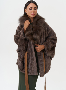 Норковая шуба с отделкой из лисы