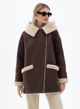 Женская удлиненная дубленка из эко кожи