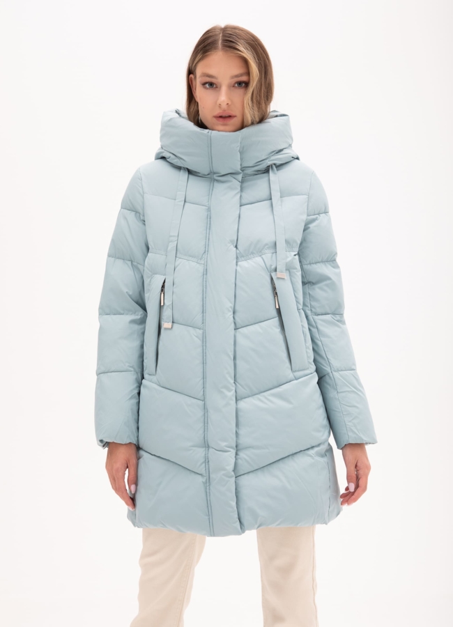 Женский пуховик с капюшоном  модель № 25766 меха малина