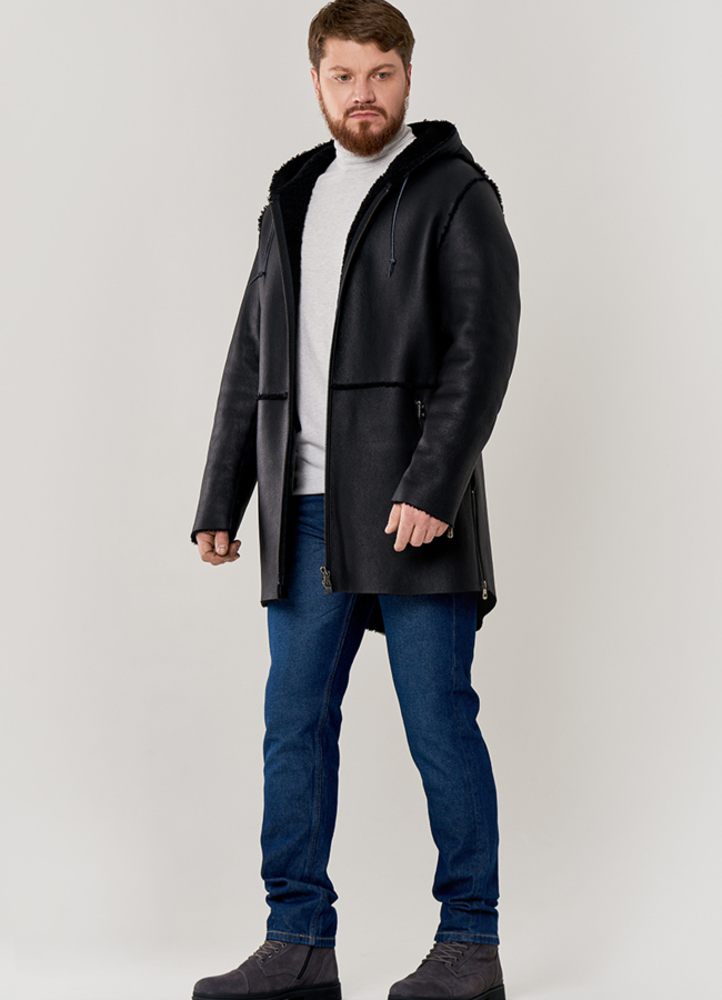 Дубленка мужская с капюшоном модель № DM-500 универмаг малина