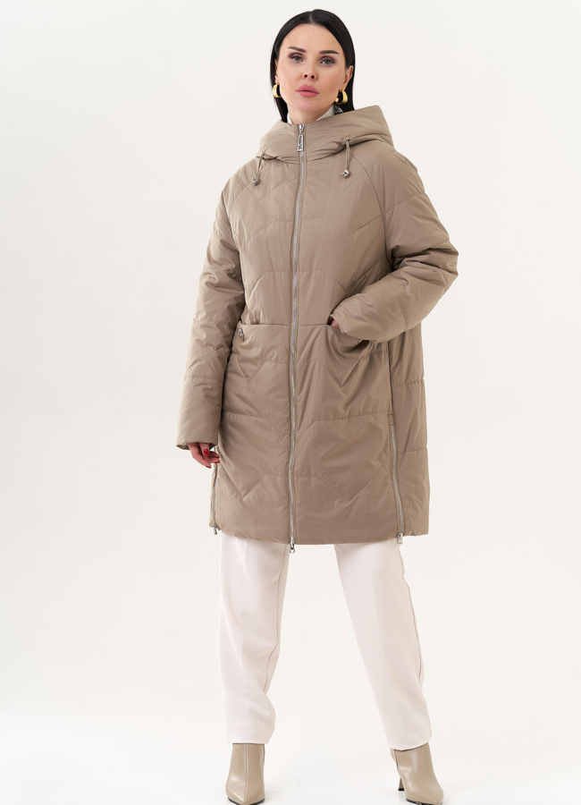 Пуховик демисезонный с капюшоном модель № 25036 меха малина