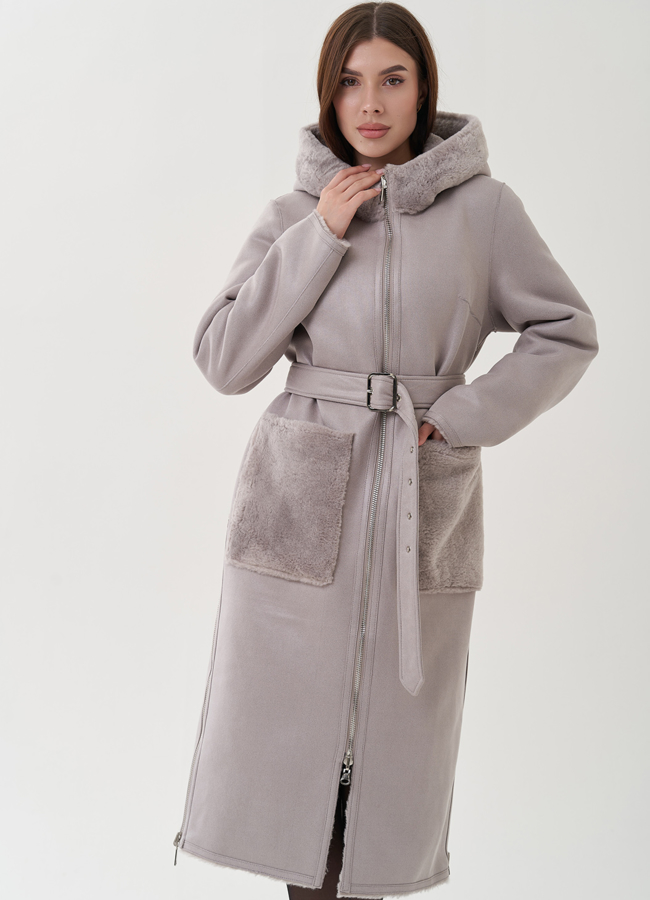 Двухсторонняя дубленка из эко замши модель № 25412 в кредит