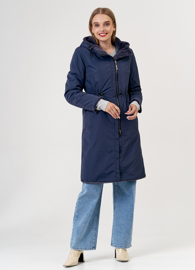 Двусторонняя эко шуба с капюшоном модель № 19009 в кредит