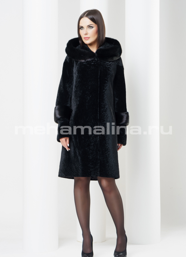 Шуба мутон с капюшоном модель № S-425 в рассрочку