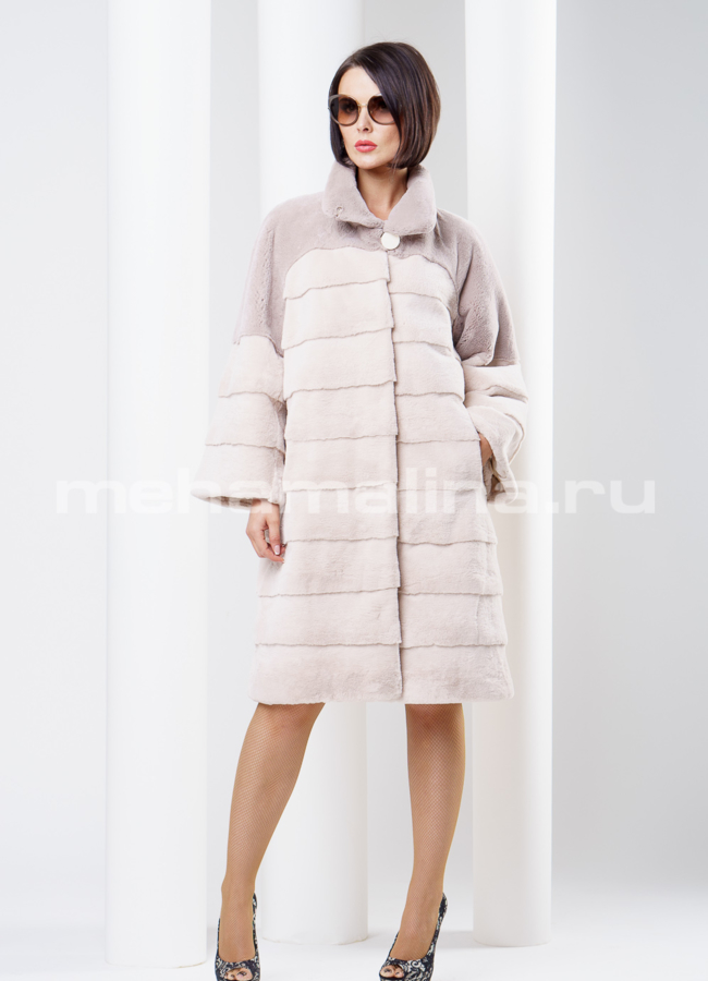 Шуба из кролика Рекс светлая модель № S-268 меха малина