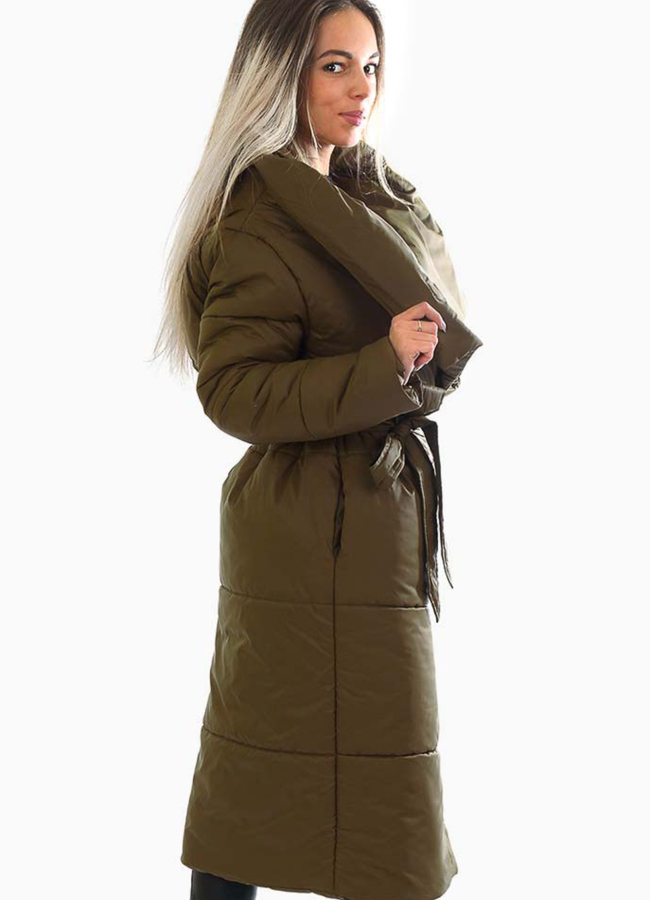 Удлиненный пуховик модель № П-223 меха малина