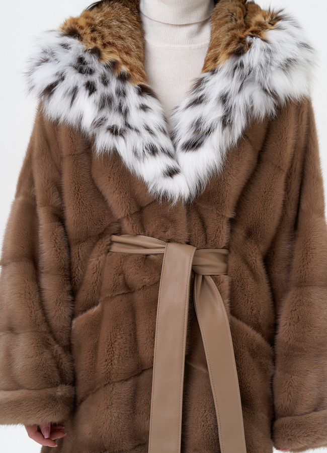 Короткая шуба из норки с рысью модель № 29523 в рассрочку