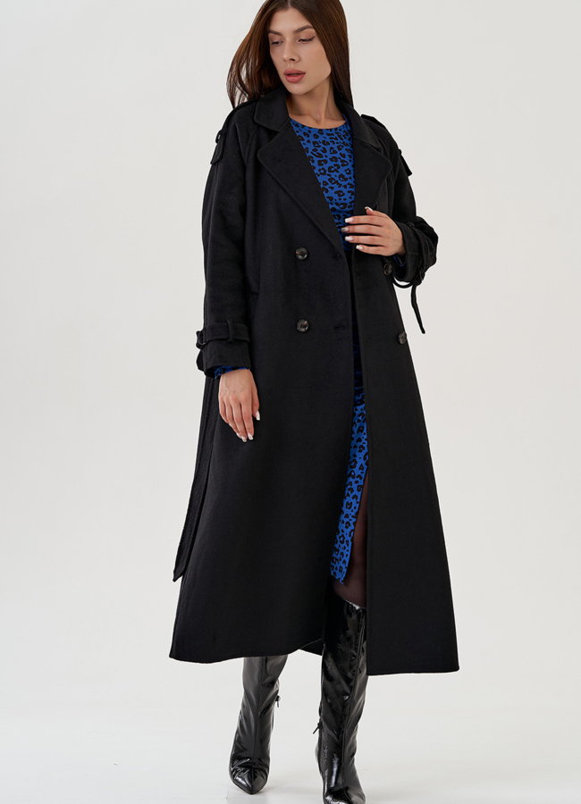 Удлиненное классическое черное пальто модель № 81822 универмаг малина