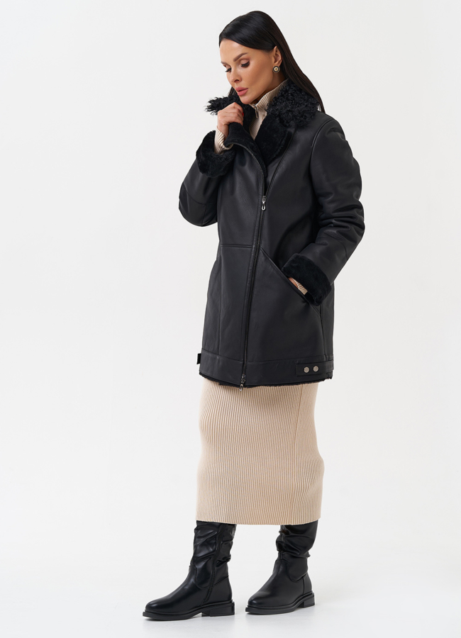 Натуральная дубленка черного цвета модель № 28959 в кредит