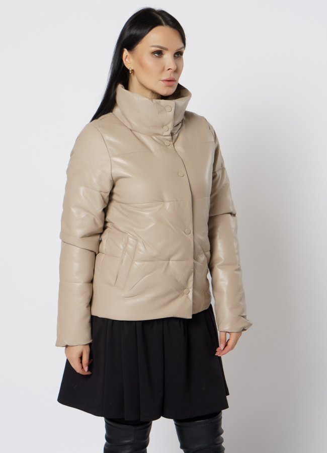 Утепленная куртка из эко кожи с воротником стойкой модель № 21716 в кредит