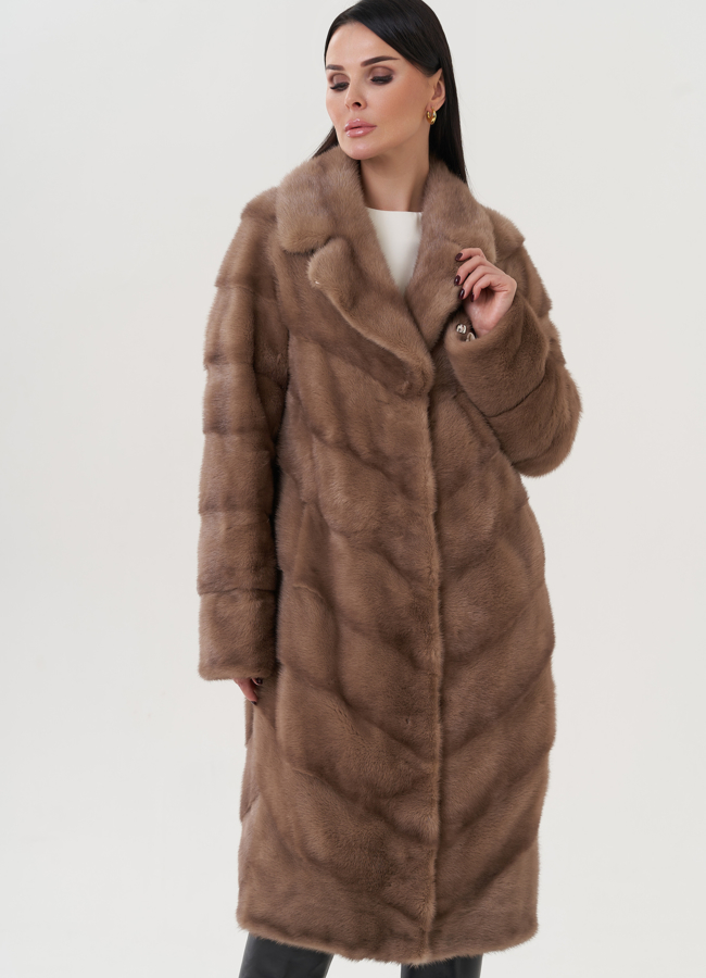 Шуба из норки с английским воротником  модель № 25734 меха малина