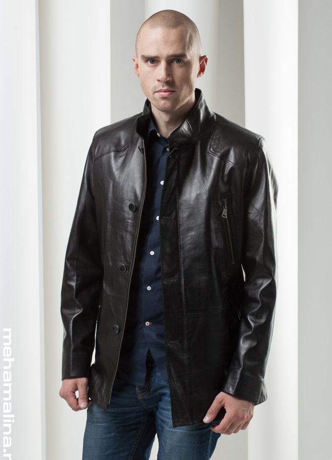 фото Кожаная куртка черная модель № KP-55