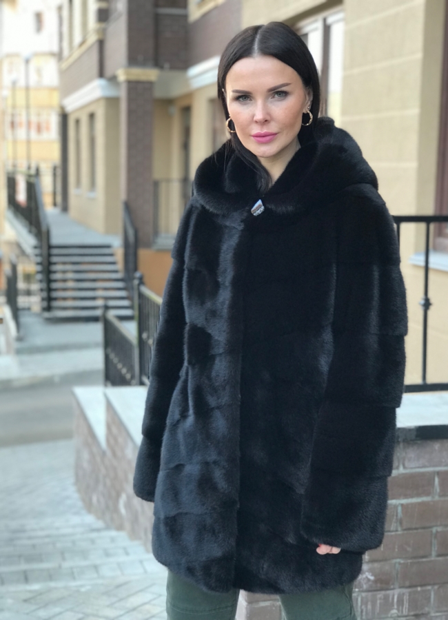 Шуба из норки в диагональной раскладке  модель № S-756 в кредит