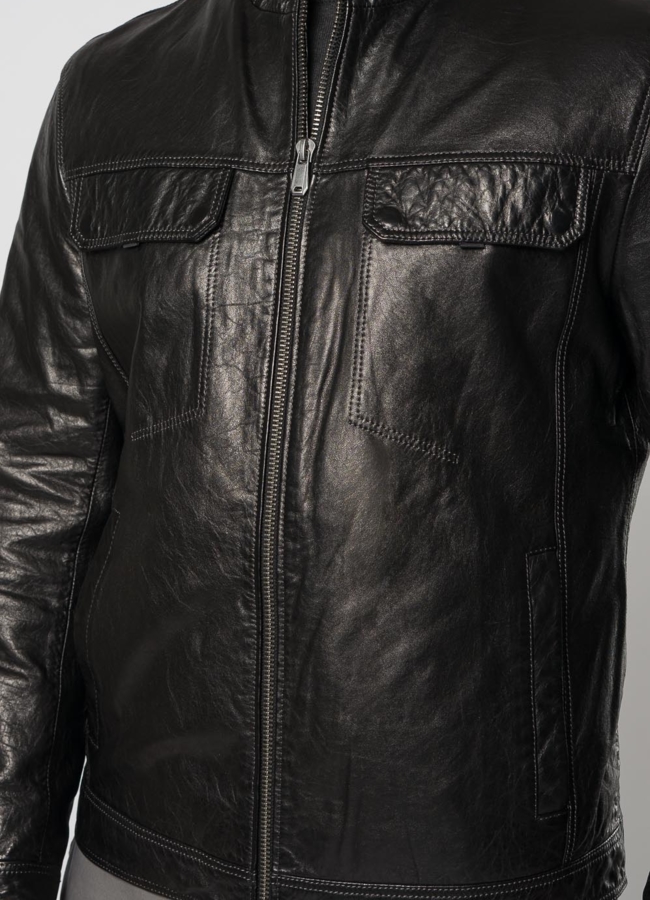Мужская кожаная куртка черного цвета модель № W9066 универмаг малина