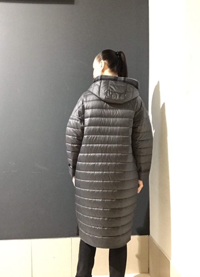 фото Комбинированное пальто серого цвета модель № 3436