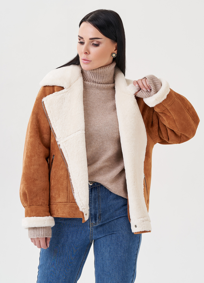 Женская эко дубленка оверсайз модель № 23950 универмаг малина