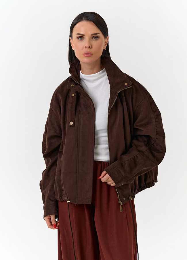 Женская куртка из эко замши с воротником стойкой модель № 33028 универмаг малина