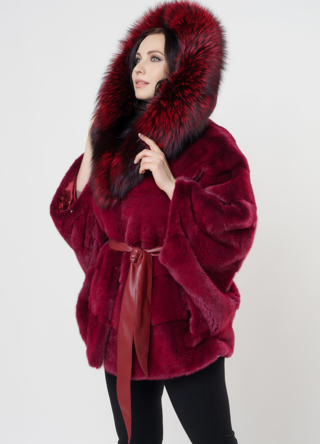 Женская шуба бордового цвета модель № S-1000 универмаг малина