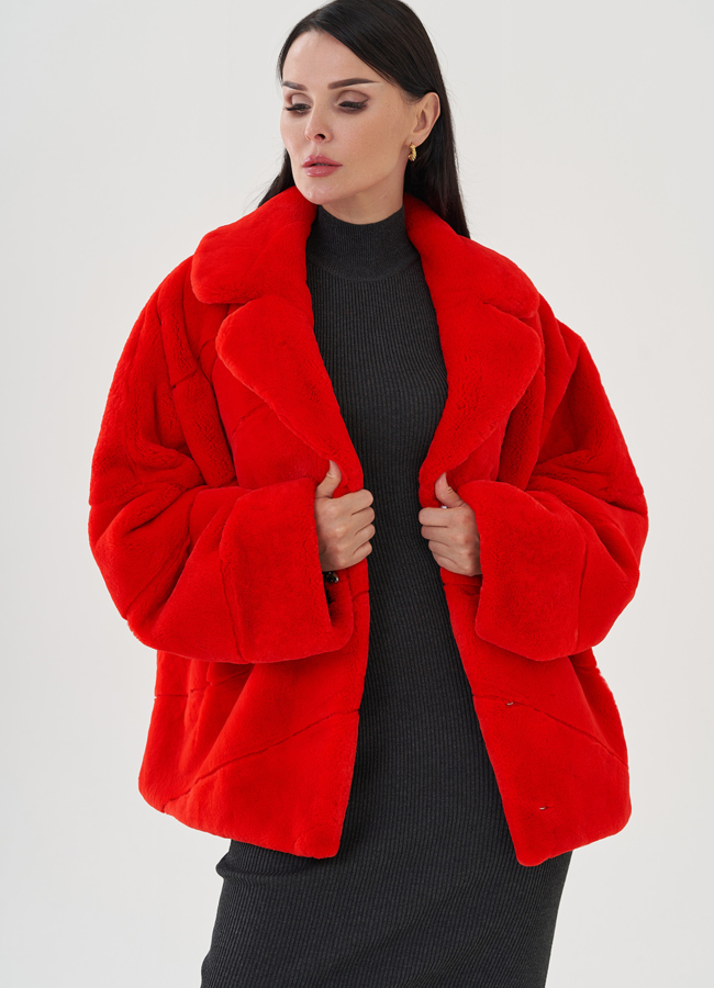 Красная куртка из кролика модель № 24802 меха малина