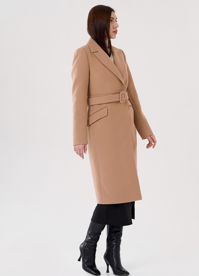 Классическое женское пальто в бежевом цвете модель № 23451 универмаг малина
