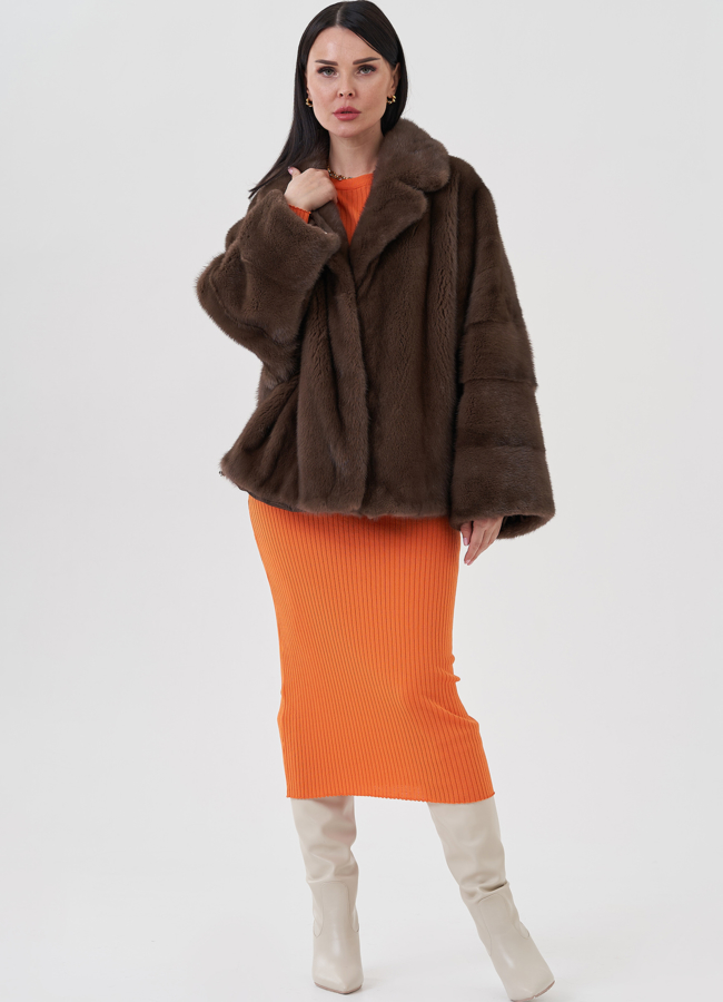 Норковая шуба с английским воротником  модель № 24659 в кредит