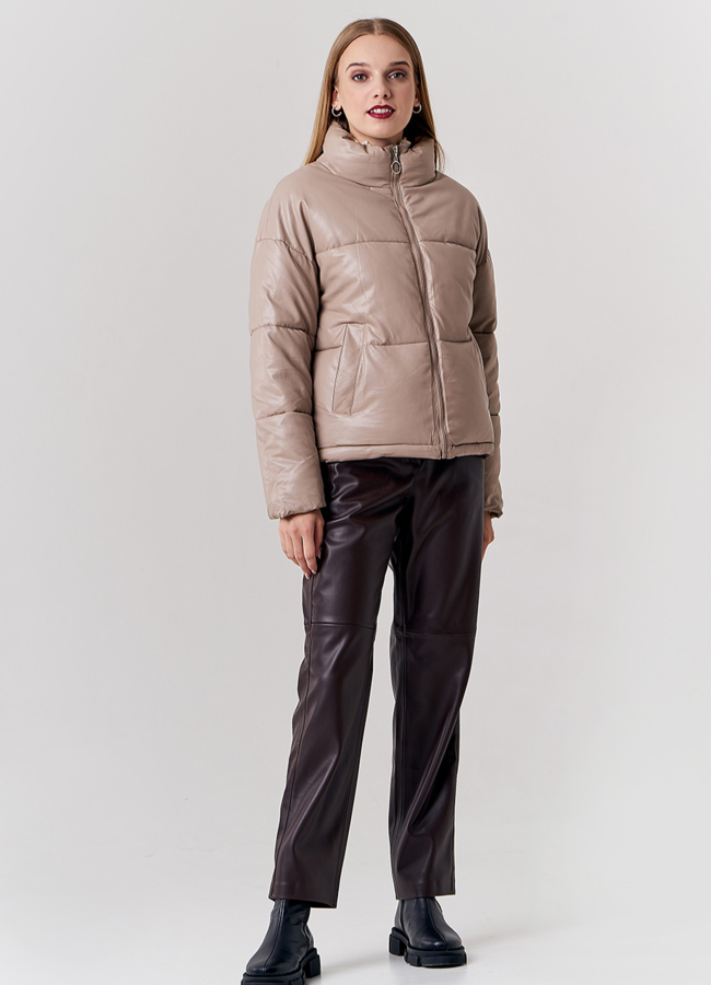 фото Куртка из эко кожи с воротником стойкой  модель № 21880