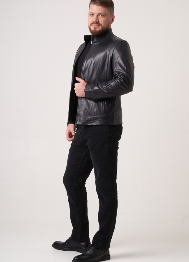 Куртка из натуральной кожи с воротником стойка на молнии  модель № 805 в рассрочку