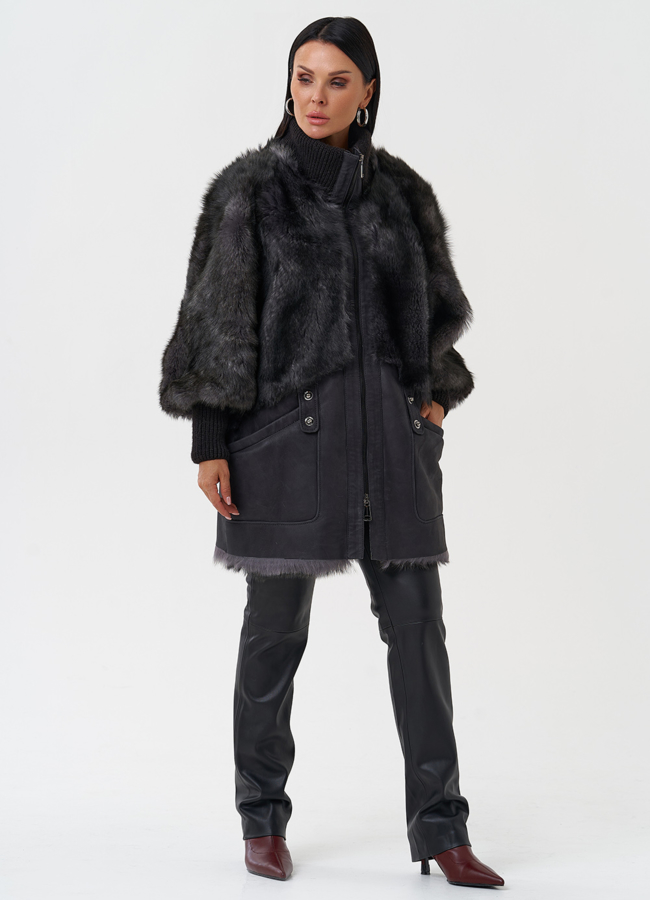 Комбинированная дубленка из тосканы модель № 28955 в кредит