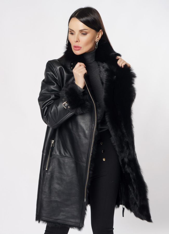 Дубленка пилот черного цвета модель № 3591 в кредит