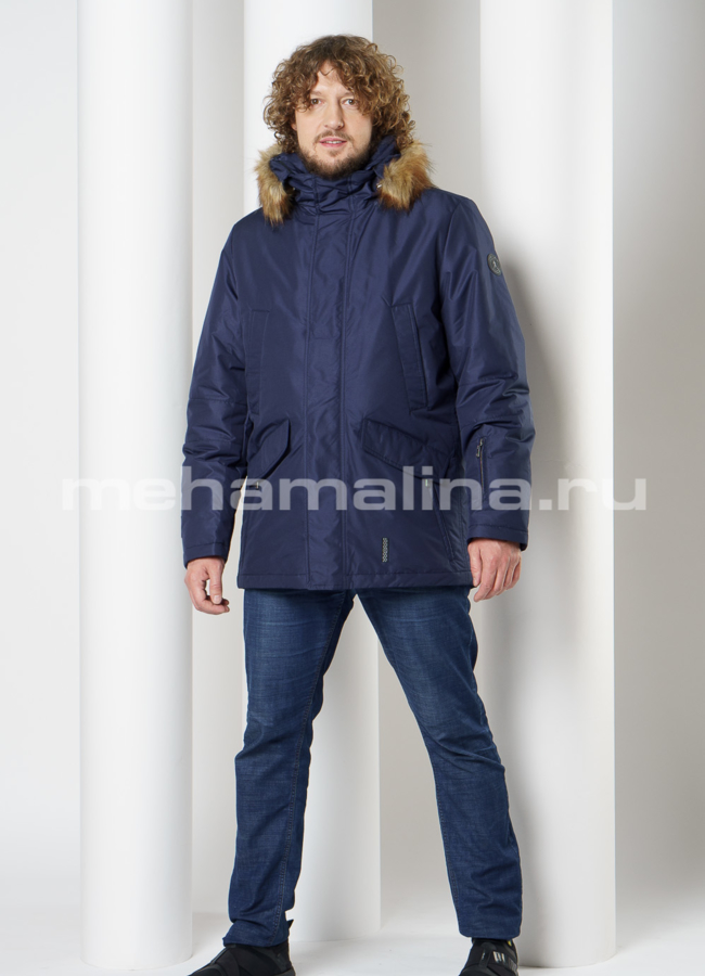 фото Куртка синего цвета с капюшоном  модель № KM-80