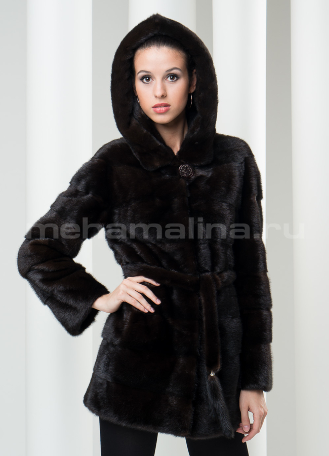 фото Шуба норка автоледи, махагон/черная модель № S-119