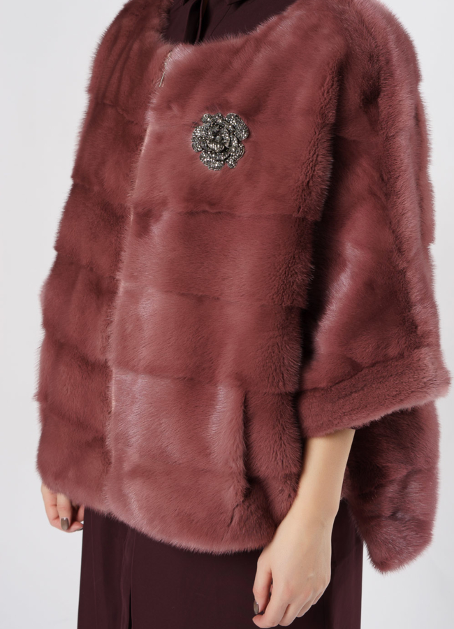Куртка из норки розового цвета на молнии модель № S-865 универмаг малина